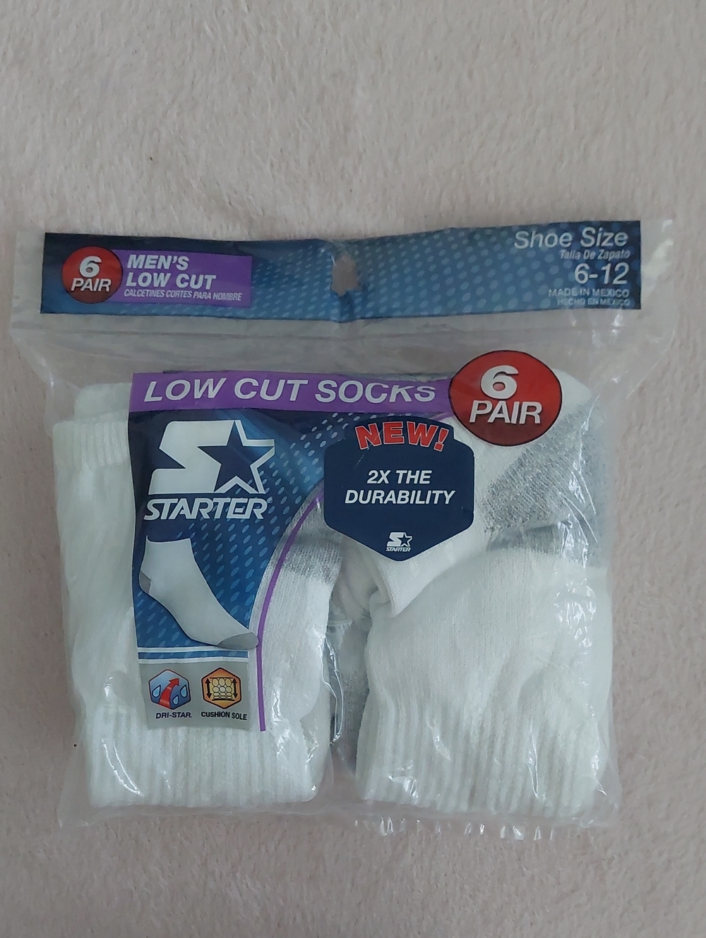 STARTER 6 Pair Men's Low Cut White Socks NIB